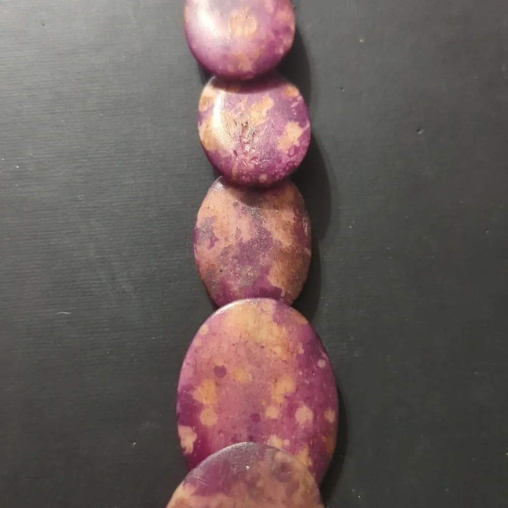 Purple Tagua Nut Flat Oval Beaded Statement Necklace
